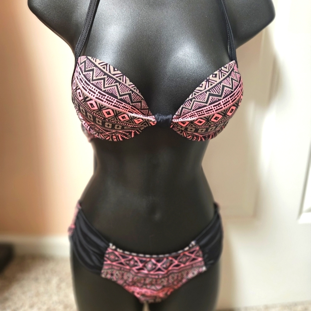 Geometric Pink and Black Aztec Venus Bikini